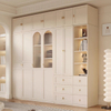 Classic Wooden Bedroom Clothing Cabinets Locker Closet Wardrobe with Mirror Storage Cabinet 4 Doors Wardrobe with Handle and Mirror