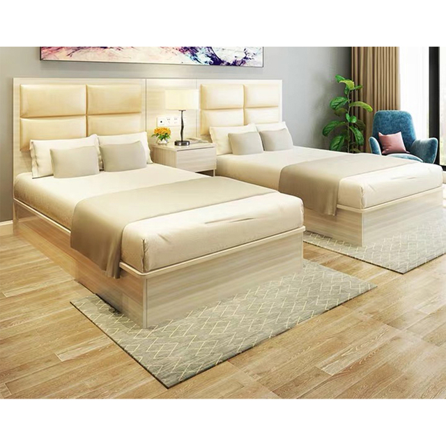 Factory Directly Wholesale Modern Wooden Frame Bed Night Stands Bedroom Set Hotel Furniture UL-9N0130