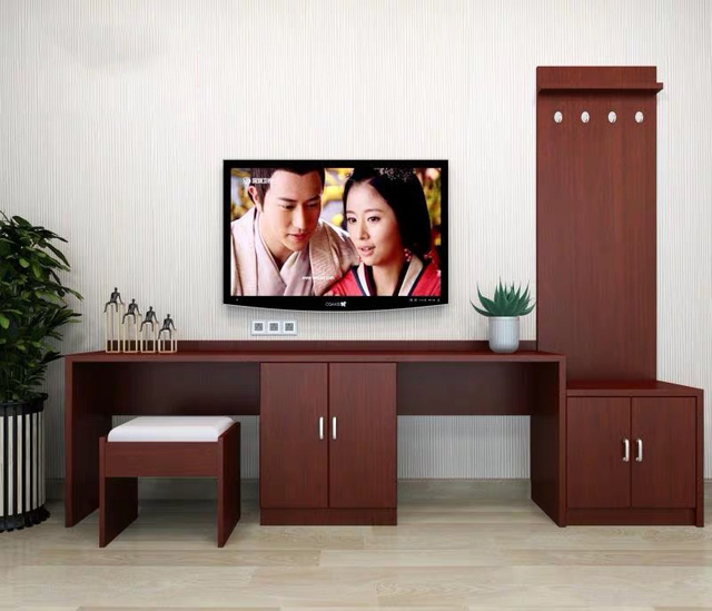 Factory Directly Wholesale Modern Wooden Frame Double Bed Night Stands Bedroom Set Hotel Furniture UL-9N0222