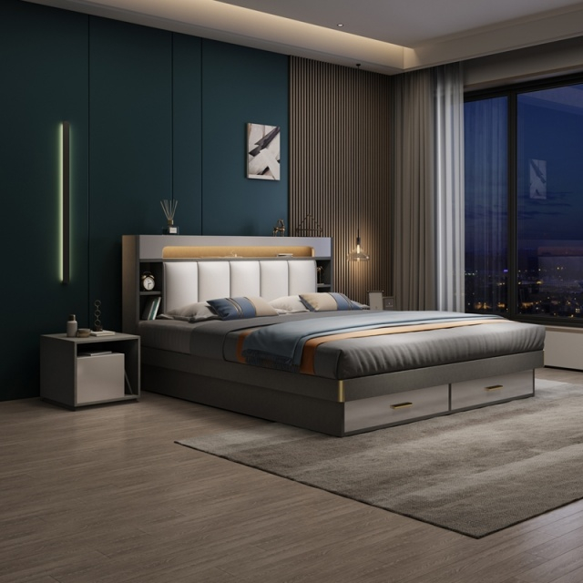 Factory Modern Hotel Room Wooden Bedroom Furniture Set Double King Bed Frame