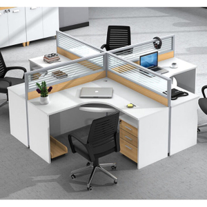 Light Luxury Wooden Black Office Furniture Staff Table Modular Workstation with Drawer 2 Person Office Desks