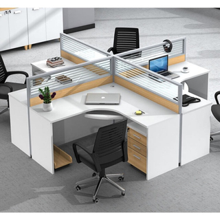 Light Luxury Wooden Black Office Furniture Staff Table Modular Workstation with Drawer 2 Person Office Desks