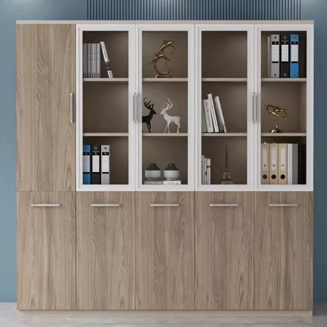 Wooden Glass Door Cupboard Melamine Office Furniture Bookcase File Storage Cabinet