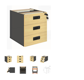 Wooden Color Metal Office Movable 3 Drawers Vertical Steel Pedestal Commercial Slide Mobile Filing Storage Cabinet HX-MB010