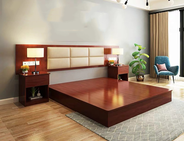 Factory Directly Wholesale Modern Wooden Frame Bed Night Stands Bedroom Set Hotel Furniture UL-9N0128
