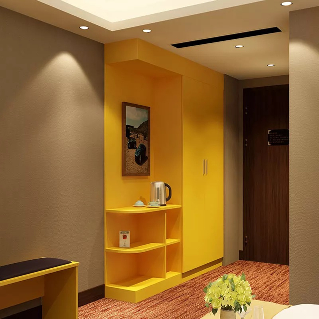 Factory Directly Wholesale Modern Wooden Frame Double Bed Night Stands Bedroom Set Hotel Furniture UL-9N0152