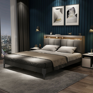 Modern Home Leather Headboard Furniture Set Wooden Frame King Size Bedroom Bed