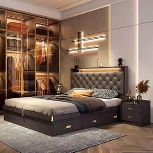 Home Hotel Bedroom Furniture Wood Beds Frame Panel Platform Bed with Drawer