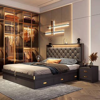 Modern White Bedroom Furniture Comfortable Headboard Wooden Base Double King Size Bed