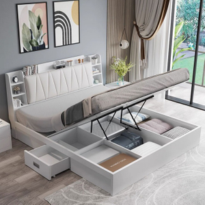 Home Hotel Bedroom Furniture Wood Beds Frame Panel Platform Bed with Drawer