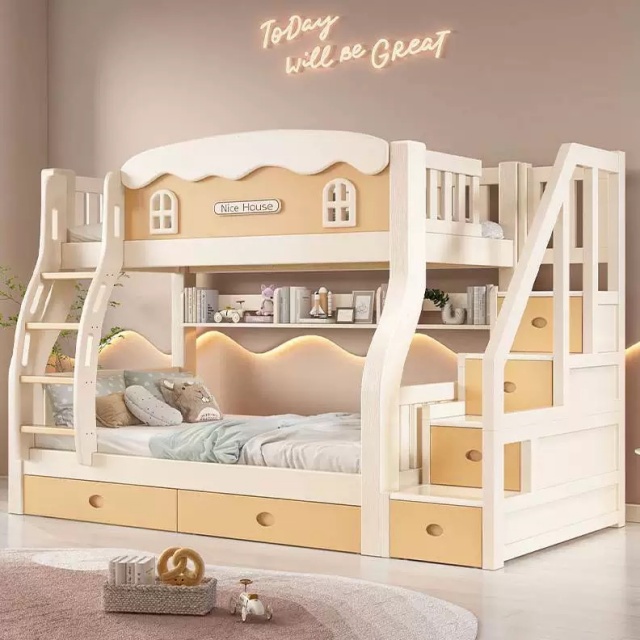 Modern MDF Home Children School Apartment Hotel Wooden Bunk Bed Bedroom Furniture Sets