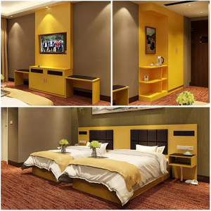 Factory Directly Wholesale Modern Wooden Frame Double Bed Night Stands Bedroom Set Hotel Furniture UL-9N0150