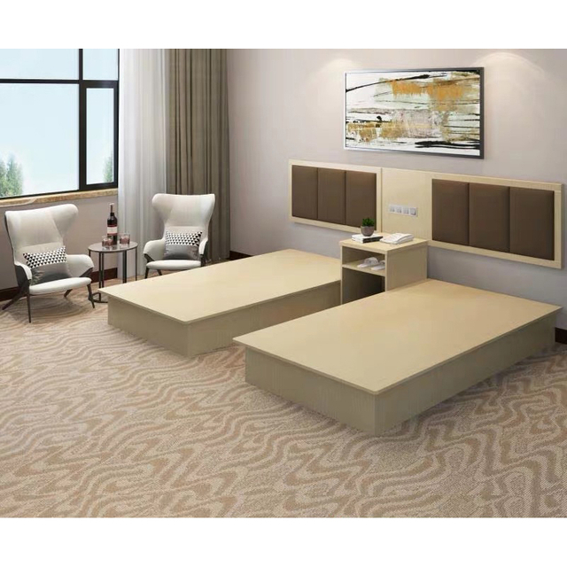 Factory Directly Wholesale Modern Wooden Frame Double Bed Night Stands Bedroom Set Hotel Furniture UL-9N0214