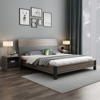 Fabric PU Headboard Design Hotel Bedroom Furniture Set Double Queen King Bed with Nightstand
