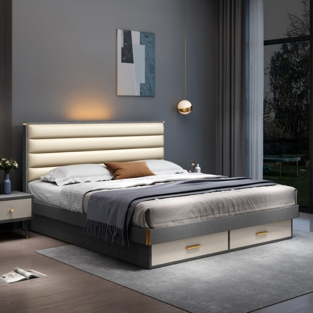 Luxury Modern Melamine King Queen Double Wooden Bed Frame