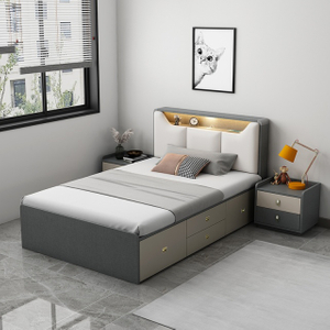 Luxury Modern Minimalist Bedroom Furniture Upholstered Headboard King Size Bed