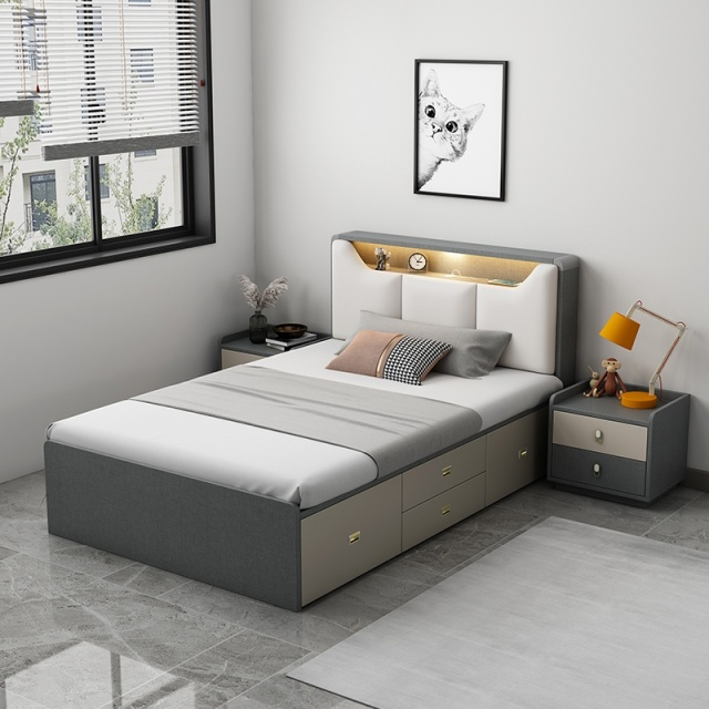 Luxury Modern Minimalist Bedroom Furniture Upholstered Headboard King Size Bed