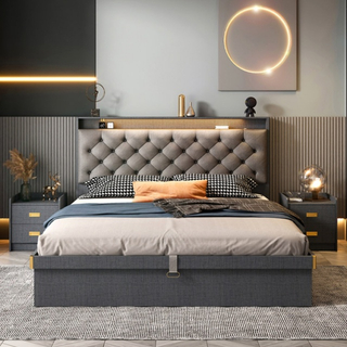Wooden Melamine MDF Chipboard Bedroom Set Furniture Modern King Size Leather Beds
