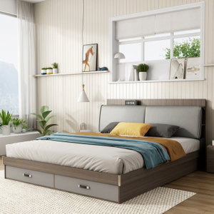 High Quality Luxury Wooden Bedroom Furniture Set King Queen Size Storage Bed