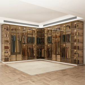 best fashion wardrobe wooden wardrobe high glass door with LED Light in bedroom custom cabinets