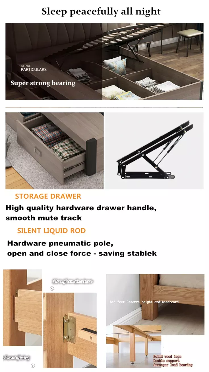 Factory Supplying Home Wooden King Size Storage Furniture Bedroom Bed