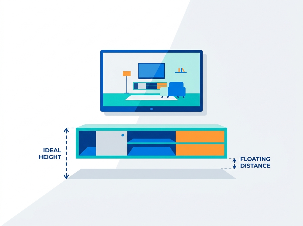 Floating TV stand installation and height measurement guide